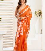 Orange orange linen printed ready to wear saree