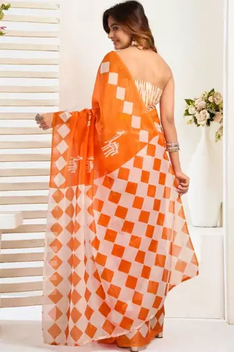 Orange orange linen printed ready to wear saree