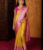 Mustard girls woven design zari art silk saree