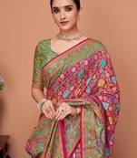 Pink kalamkari printed saree with matching blouse