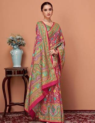 Pink kalamkari printed saree with matching blouse 2