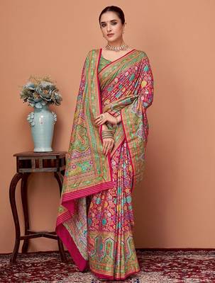 Pink kalamkari printed saree with matching blouse 4