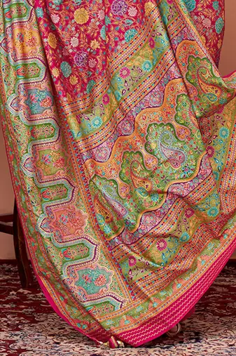 Pink kalamkari printed saree with matching blouse