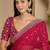 Pink floral embroidered poly georgette saree with unstiched blouse piece