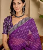 Purple women bandhani sequinned poly georgette saree