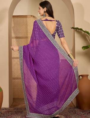 Purple women bandhani sequinned poly georgette saree 3
