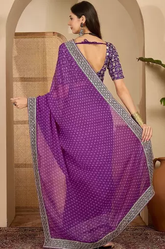 Purple women bandhani sequinned poly georgette saree