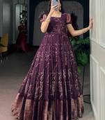 Captivating Wine Bandhej Printed Cotton Festive Wear Gown