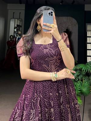 Captivating Wine Bandhej Printed Cotton Festive Wear Gown 5