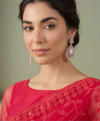 Red embellished embroidered net designer saree 4