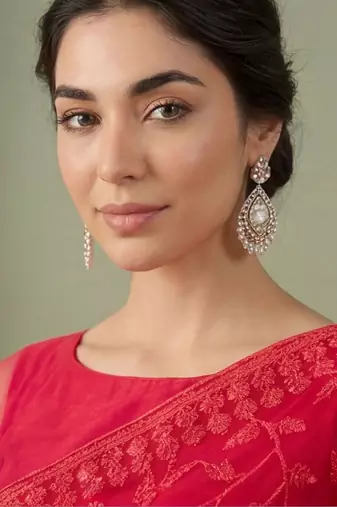 Red embellished embroidered net designer saree