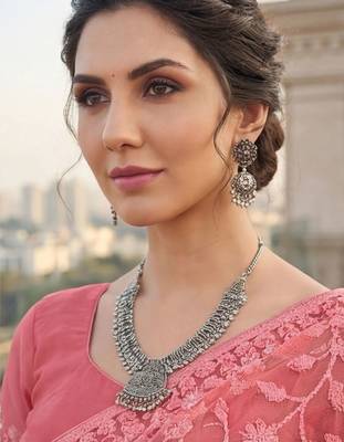Pink embellished embroidered net designer saree 4
