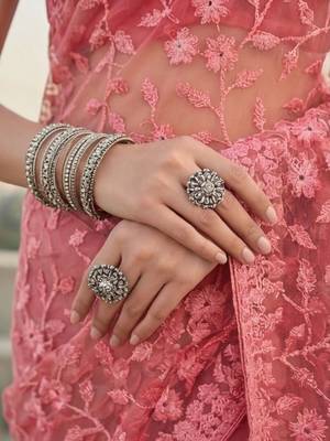 Pink embellished embroidered net designer saree 5