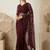 Maroon floral embroidered net designer saree