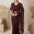 Maroon floral embroidered net designer saree
