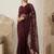 Maroon floral embroidered net designer saree