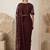 Maroon floral embroidered net designer saree
