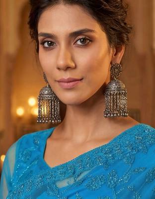Blue embellished embroidered net designer saree 5