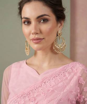 Pink embellished embroidered net designer saree 4