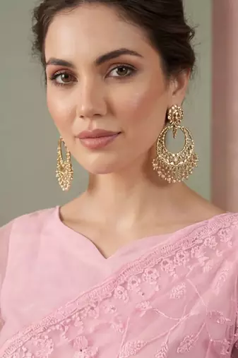 Pink embellished embroidered net designer saree