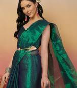 Green zari tissue saree with unstitched blouse