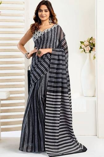 Black black linen printed ready to wear saree