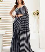 Black black linen printed ready to wear saree