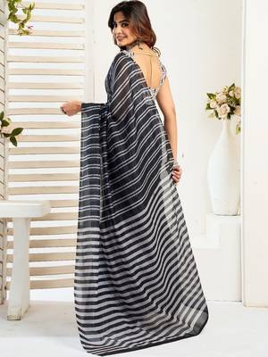 Black black linen printed ready to wear saree 2