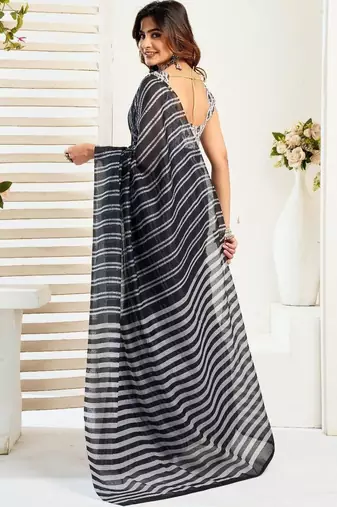 Black black linen printed ready to wear saree