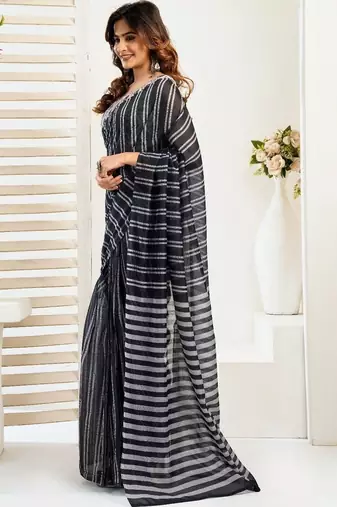 Black black linen printed ready to wear saree