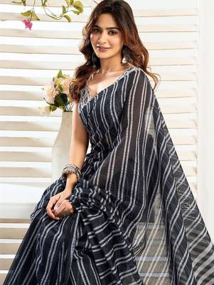Black black linen printed ready to wear saree 4