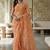 Peach floral embroidered net designer saree