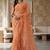 Peach floral embroidered net designer saree