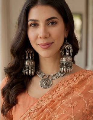 Peach floral embroidered net designer saree 5
