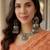 Peach floral embroidered net designer saree