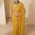 Mustard floral embroidered net designer saree