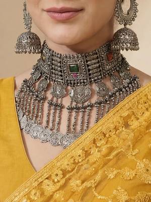 Mustard floral embroidered net designer saree 4