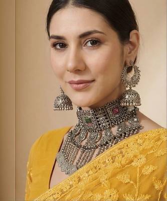 Mustard floral embroidered net designer saree 5