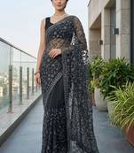 Black embellished embroidered net designer saree