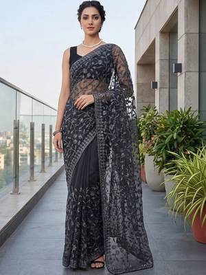 Black embellished embroidered net designer saree 2