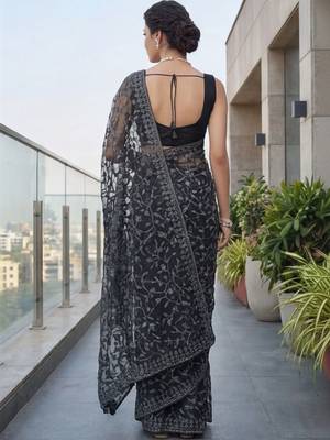 Black embellished embroidered net designer saree 4