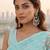 Turquoise embellished embroidered net designer saree
