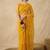 Yellow floral embroidered net designer saree