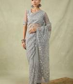 Grey embellished embroidered net designer saree