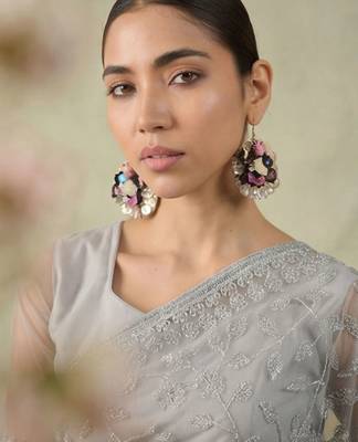 Grey embellished embroidered net designer saree 4
