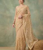 Gold embellished embroidered net designer saree