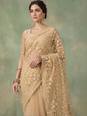 Gold embellished embroidered net designer saree 3