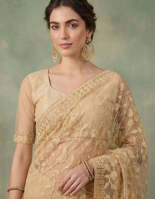 Gold embellished embroidered net designer saree 4