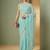 Turquoise embellished embroidered net designer saree