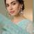 Turquoise embellished embroidered net designer saree